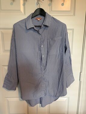 Men's Blue & White Striped Casual Button-Down Shirt